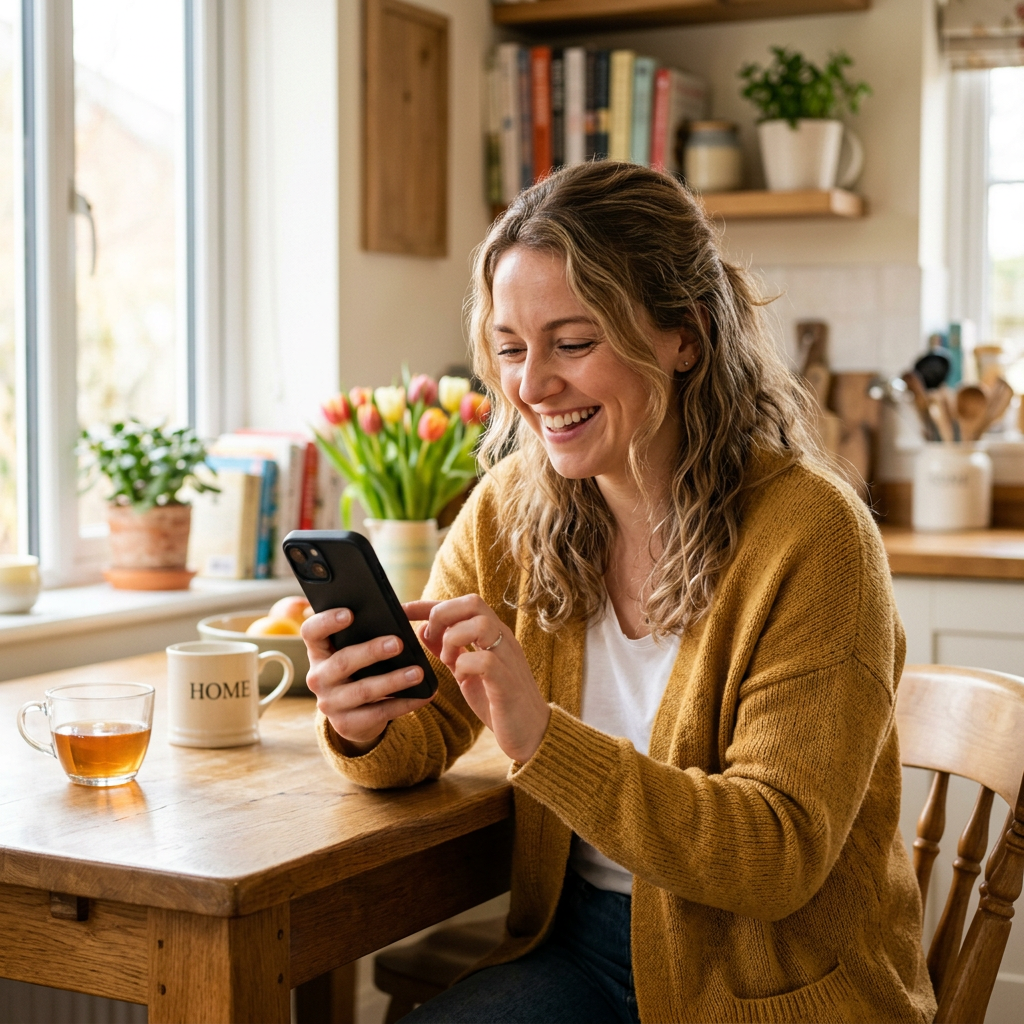 Woman uploading a photo from her phone
