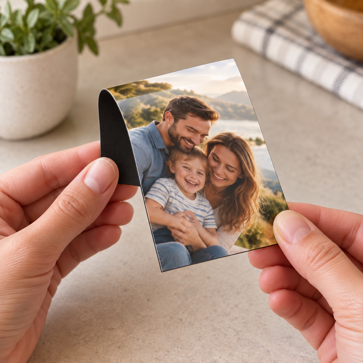 Thin flexible photo magnet showing magnetic back